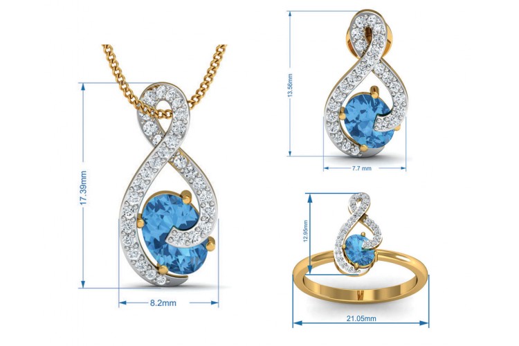 Adina Blue Topaz & Diamond Pendant Set